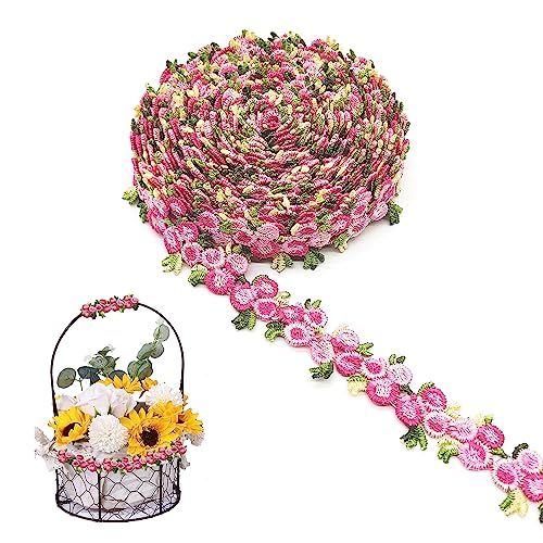 XCSJ 5 Yard Florale Spitzenborte Blumen Spitzenband Rosenstickerei Spitzenborte Stickerei Dekoband Zierband Borten Bänder Blumenband Borten Und Bänder Zum Nähen,Für Verzierungen,Kleidung,DIY (Rosarot) von XCSJ