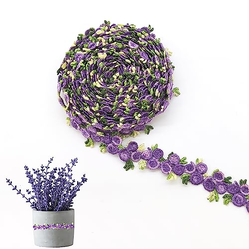 XCSJ 5 Yard Florale Spitzenborte Blumen Spitzenband Rosenstickerei Spitzenborte Stickerei Dekoband Zierband Borten Bänder Blumenband Borten Und Bänder Zum Nähen,Für Verzierungen,Kleidung,DIY (Violett) von XCSJ