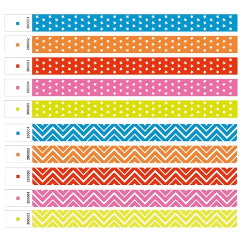 XCSJ 100 Stück Eintrittsbänder Einlassbänder Wasserfeste Party Armbänder Wasserdichte Festivalbänder Event Armbänder Kontrollbänder Für Events,Party,Wasserpark -19 x 250mm (5 farben, 2 stile) von XCSJ