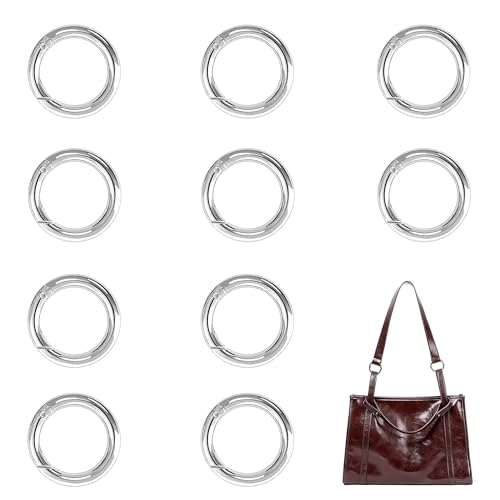 XCSJ 10er-Pack Karabiner Rund 35mm OD 24mm ID 5.5mm Robust Zinklegierung Karabiner Ring Karabinerhaken Runde O-Ring für Tasche, Geldbörse, DIY Handwerk (Silber) von XCSJ