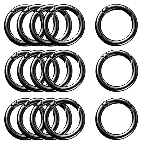 XCSJ 15 Stück Runde Karabiner 39mm Sehr Robust Zinklegierung Runde Karabiner Ring Karabinerhaken Rund Karabiner Rund O Ring für Schlüsselanhänger, Tasche, Schmuck, Diy (Schwarz) von XCSJ