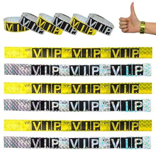 XCSJ 200 Stück VIP-Eintrittsbänder, Einweg-Handgelenkband,Wasserdicht Event Armbänder Papier für Events, Party, Konzerte, Geburtstag, Hochzeit, Wasserparks -19 x 250mm (Gold + Silber) von XCSJ