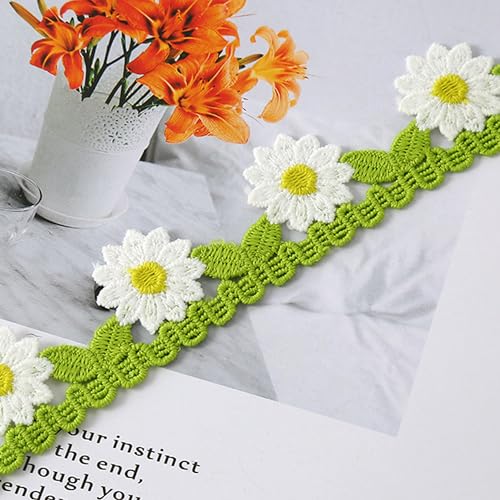 XCSJ 3 Yard 3cm Breite Spitzenborte Blumen Spitzenband Gänseblümchen Spitzenborte Stickerei Borte Blumen Zierband Polyester Borten Und Bänder Zum Nähen, Kleidung, Handwerk, Hochzeit Deko (weiß) von XCSJ