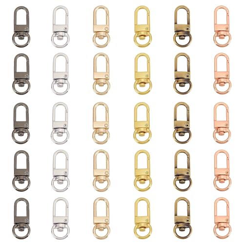 XCSJ 30pcs Karabinerhaken Metal Hummer Krallenverschlüsse Trigger Snap Hooks Schwenker Hummer Haken Drehbare Karabinerhaken für Taschen, Schlüsselanhänger, Schmuck, Diy Handwerk-6 Farben (6 Farben) von XCSJ