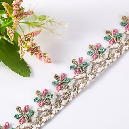 XCSJ 5 Yard 2.7cm Breite Spitzenband Borte Vintage Blumen Stickerei Spitzenbesatz Spitzenborte Spitze zum Dekorieren von Vorhängen, Sofas, Tischdecken, Brautkleidern, Kleidung (Retro Gold) von XCSJ