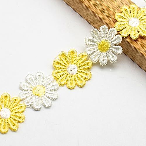 XCSJ 5 Yard 25mm Blumen Spitzenband Spitzenborte Stickerei Dekoband Zierband Borten Bänder Blumenband Gänseblümchen Dekoband Spitzen Spitzenborte Für Hochzeit Deko Handwerk Nähen Deko (Gelb) von XCSJ