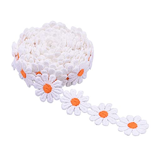 XCSJ 5 Yard 25mm Blumen Spitzenband Spitzenborte Stickerei Dekoband Zierband Borten Bänder Blumenband Gänseblümchen Dekoband Spitzen Spitzenborte Für Hochzeit Deko Handwerk Nähen Deko (Orange) von XCSJ