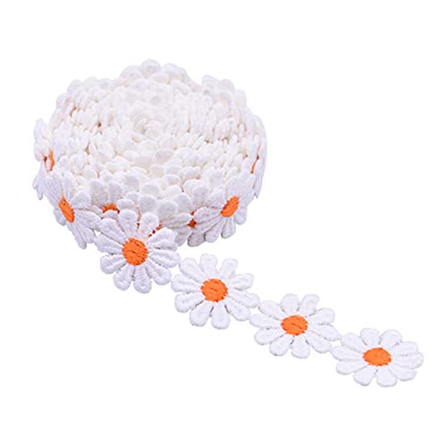 XCSJ 5 Yard 25mm Blumen Spitzenband Spitzenborte Stickerei Dekoband Zierband Borten Bänder Blumenband Gänseblümchen Dekoband Spitzen Spitzenborte Für Hochzeit Deko Handwerk Nähen Deko (Orange) von XCSJ