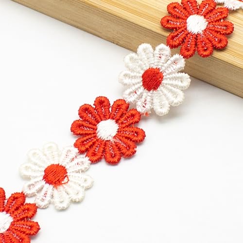 XCSJ 5 Yard 25mm Blumen Spitzenband Spitzenborte Stickerei Dekoband Zierband Borten Bänder Blumenband Gänseblümchen Dekoband Spitzen Spitzenborte Für Hochzeit Deko Handwerk Nähen Deko (Rot, weiß) XCSJ 5 Yard 25mm Blumen Spitzenband Spitzenborte Stickerei Dekoband Zierband Borten Bänder Blumenband Gänseblümchen Dekoband Spitzen Spitzenborte Für Hochzeit Deko Handwerk Nähen Deko (Rot, weiß) von XCSJ