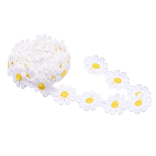 XCSJ 5 Yard 25mm Blumen Spitzenband Spitzenborte Stickerei Dekoband Zierband Borten Bänder Blumenband Gänseblümchen Dekoband Spitzen Spitzenborte Für Hochzeit Deko Handwerk Nähen Deko (Gelb,Weiß) von XCSJ