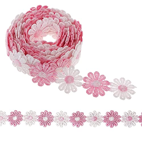 XCSJ 5 Yard 25mm Blumen Spitzenband Spitzenborte Stickerei Dekoband Zierband Borten Bänder Blumenband Gänseblümchen Dekoband Spitzen Spitzenborte Für Hochzeit Deko Handwerk Nähen Deko (rosa,weiß) von XCSJ