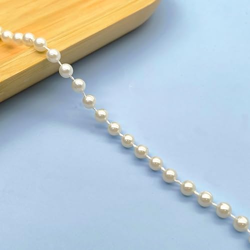 XCSJ 5 Yards Perlengirlande Beige, 6mm Perlenkette Deko, Künstliche Perlen Strang, Hochzeit Perlenschnur Dekorative Perlenband für Hochzeit, Brautstrauß, Weihnachten, DIY Handwerk (Weiß B) von XCSJ