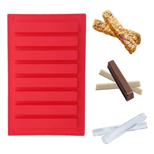 XCSJ Rechteckige Silikonform Riegel, Große, 13.7CM, Silikonform 8 Mulden Antihaft,Rechteckige Müsliriegelform für Schokolade, Energieriegel, Eiswürfel, Muffins, Brownies, Kuchen (Rot, 8 Mulden) von XCSJ