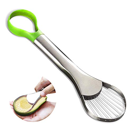 Avocado Slicer Cutter Edelstahl Avocadoschneider Einfach zu säubern Edelstahl Klinge und Rutschfester Silikongrif Obstschäler für Fresh Avocado Saver in Haushalt Küche sicheres Küchen Werkzeug(Grün) von XCVCVB