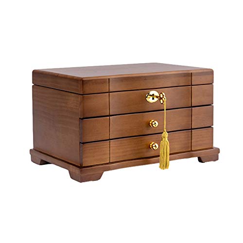 XDAWQP Schmuckschatulle Aus Holz Mit 3 Schubladen, Display-Organizer-Boxen, Beflocktes Futter, Aufbewahrungskoffer, Geschenk Mit Spiegel Für Ringe, Armbänder, Ohrringe, Halsketten von XDAWQP