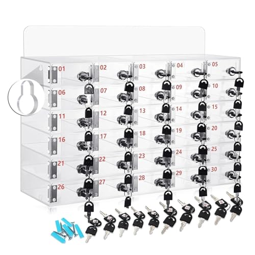XDCXYD Klar Handy Safe Box Wandmontage Acryl Handy Box 12/15/20/25/30 Bits Mitarbeiter Schließfächer Mit Schloss(30bits) von XDCXYD