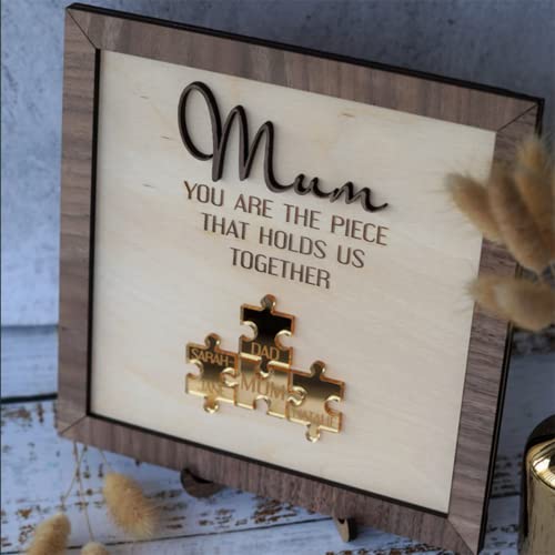 Personalisiertes Mama-Puzzle-Namensschild, individuelles Familien-Holz-Metallstückschild, personalisierte Bilderrahmen mit Namen, Geschenke für Mutter, Oma von Tochter, Sohn, Muttertag (5 Puzzles, 38 von XDE