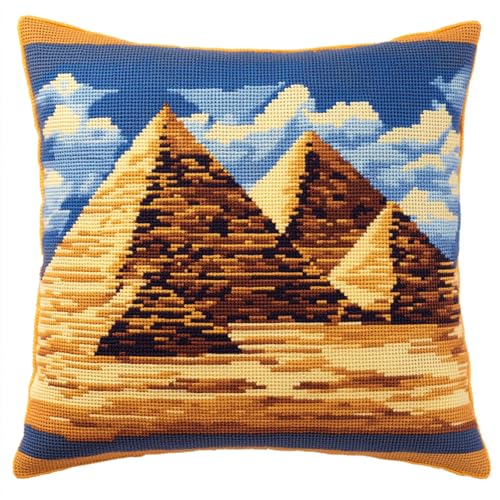 DIY Knüpfkissen Set 43x43 cm,Latch Hook Kissen Kit & Knüpfhaken-Set zum Selber Knüpfen für Erwachsene & Kinder,Kissenbezug Knüpfpackung für Sofa-Deko & Handgemachte Geschenke,Ägyptische Pyramiden von XDEGHUANGSS
