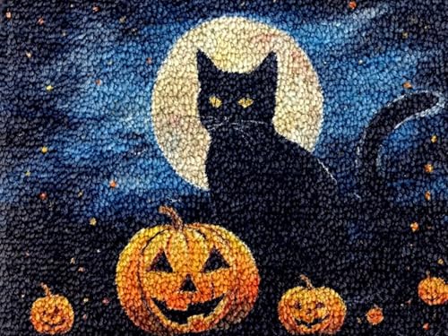 DIY Teppich Knüpfen Set für Erwachsene & Kinder,Häkeln Teppich Kit mit Kreuzstich Muster,Handarbeit Bastelset für Anfänger,Wohnzimmer & Kinderzimmer Deko,Halloween-Katze mit Kürbis-80x115cm DIY Teppich Knüpfen Set für Erwachsene & Kinder,Häkeln Teppich Kit mit Kreuzstich Muster,Handarbeit Bastelset für Anfänger,Wohnzimmer & Kinderzimmer Deko,Halloween-Katze mit Kürbis-80x115cm von XDEGHUANGSS