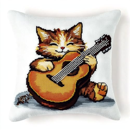 Diy Knüpfkissen Mit Vordruck Katze spielt Gitarre Kissenbezug für Erwachsene Teppichherstellungs-Kits Kreuzstich-Set Teppichherstellung Kissen Handarbeit für Anfänger Heimdekoration 43x43cm Diy Knüpfkissen Mit Vordruck Katze spielt Gitarre Kissenbezug für Erwachsene Teppichherstellungs-Kits Kreuzstich-Set Teppichherstellung Kissen Handarbeit für Anfänger Heimdekoration 43x43cm von XDEGHUANGSS