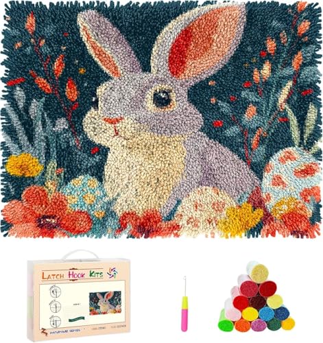 Knüpfhaken Teppich Set DIY,Latch Hook Teppichherstellung & Kissenbezug Kit für Erwachsene & Kinder,Kreuzstich Knüpfteppich Handarbeit für Anfänger,Kaninchen mit Blumen und Ostereiern-60x90cm Knüpfhaken Teppich Set DIY,Latch Hook Teppichherstellung & Kissenbezug Kit für Erwachsene & Kinder,Kreuzstich Knüpfteppich Handarbeit für Anfänger,Kaninchen mit Blumen und Ostereiern-60x90cm von XDEGHUANGSS