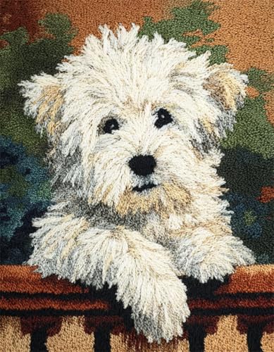 Latch Hook Kit Komplettset Knüpfteppich DIY mit vorbedruckter Leinwand,Für Kinder und Erwachsene,Kreativset zur Herstellung von Teppichen für Wohndekoration,West Highland White Terrier-60x90cm von XDEGHUANGSS