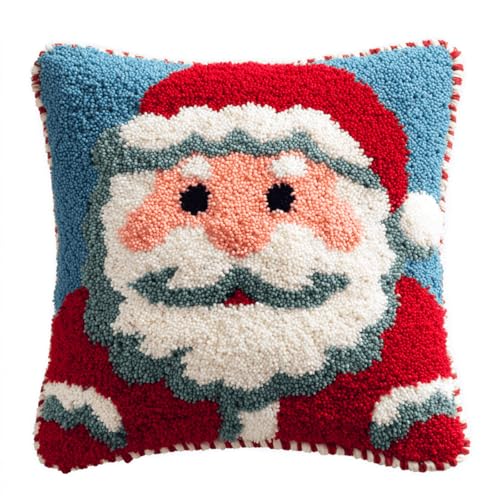 XDEGHUANGSS DIY Knüpfen Kissenbezug Set für Erwachsene,Weihnachtsmann,Vorgedrucktes Design zum Entspannen,43x43 cm Wurfkissen Hülle für Sofa,Wohnzimmer Deko & Kreativ Hobby von XDEGHUANGSS