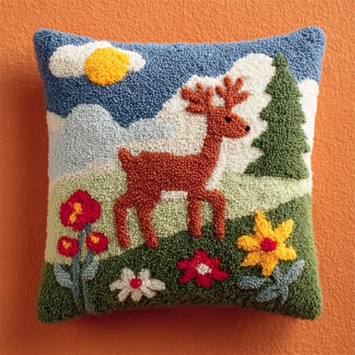 XDEGHUANGSS DIY Knüpfkissen Set 43x43cm,Komplettes Latch Hook Kit mit Knüpfhaken & Kissenbezug,Blumenhirsch,Kreatives Handarbeits-Set für Kinder & Erwachsene zum Selbermachen XDEGHUANGSS DIY Knüpfkissen Set 43x43cm,Komplettes Latch Hook Kit mit Knüpfhaken & Kissenbezug,Blumenhirsch,Kreatives Handarbeits-Set für Kinder & Erwachsene zum Selbermachen von XDEGHUANGSS