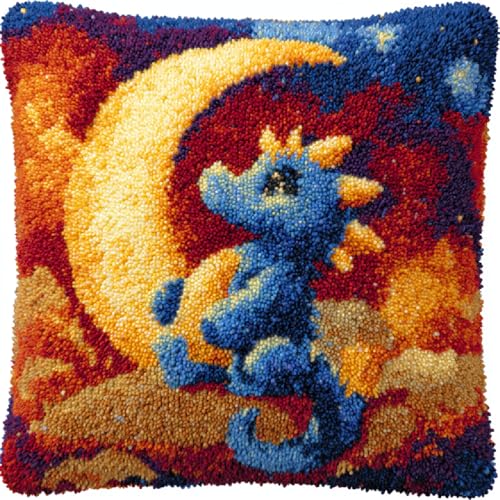 XDEGHUANGSS DIY Knüpfkissen Set 43x43cm,Komplettes Latch Hook Kit mit Knüpfhaken & Kissenbezug,Drache im Mondlicht,Kreatives Handarbeits-Set für Kinder & Erwachsene zum Selbermachen XDEGHUANGSS DIY Knüpfkissen Set 43x43cm,Komplettes Latch Hook Kit mit Knüpfhaken & Kissenbezug,Drache im Mondlicht,Kreatives Handarbeits-Set für Kinder & Erwachsene zum Selbermachen von XDEGHUANGSS