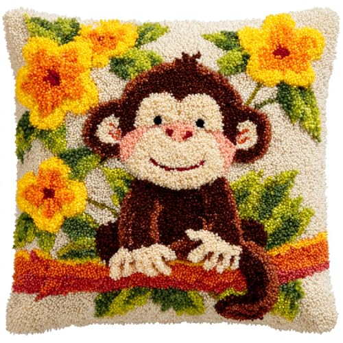 XDEGHUANGSS DIY Knüpfkissen Set 43x43cm,Komplettes Latch Hook Kit mit Knüpfhaken & Kissenbezug,Karikatur, Klein, Affe,Kreatives Handarbeits-Set für Kinder & Erwachsene zum Selbermachen XDEGHUANGSS DIY Knüpfkissen Set 43x43cm,Komplettes Latch Hook Kit mit Knüpfhaken & Kissenbezug,Karikatur, Klein, Affe,Kreatives Handarbeits-Set für Kinder & Erwachsene zum Selbermachen von XDEGHUANGSS