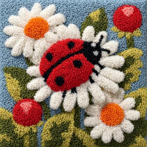 XDEGHUANGSS DIY Knüpfkissen Set 43x43cm,Komplettes Latch Hook Kit mit Knüpfhaken & Kissenbezug,Marienkäferblumen,Kreatives Handarbeits-Set für Kinder & Erwachsene zum Selbermachen XDEGHUANGSS DIY Knüpfkissen Set 43x43cm,Komplettes Latch Hook Kit mit Knüpfhaken & Kissenbezug,Marienkäferblumen,Kreatives Handarbeits-Set für Kinder & Erwachsene zum Selbermachen von XDEGHUANGSS