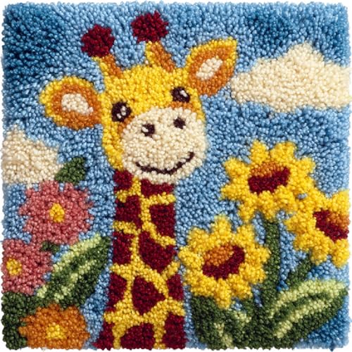 XDEGHUANGSS DIY Knüpfkissen Set 43x43cm,Komplettes Latch Hook Kit mit Knüpfhaken & Kissenbezug,Sonnenblumen-Giraffe,Kreatives Handarbeits-Set für Kinder & Erwachsene zum Selbermachen XDEGHUANGSS DIY Knüpfkissen Set 43x43cm,Komplettes Latch Hook Kit mit Knüpfhaken & Kissenbezug,Sonnenblumen-Giraffe,Kreatives Handarbeits-Set für Kinder & Erwachsene zum Selbermachen von XDEGHUANGSS