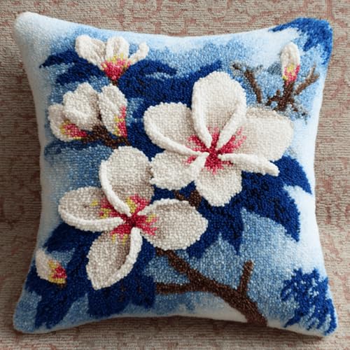 XDEGHUANGSS DIY Knüpfkissen Set Erwachsene 43x43cm,Frangipani,Kreatives Knüpfset mit Vorgedrucktem Muster auf Bedruckter Leinwand,Bastelset für Anfänger,Wurfkissenbezug Sofakissenbezug von XDEGHUANGSS