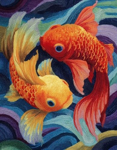 XDEGHUANGSS DIY Latch Hook Kit für Erwachsene und Kinder,Knüpfteppich Set mit vorbedrucktem Motiv,Kreatives Rug Hooking Set für Einsteiger & Fortgeschrittene,2 kleine Goldfische-80x115cm von XDEGHUANGSS