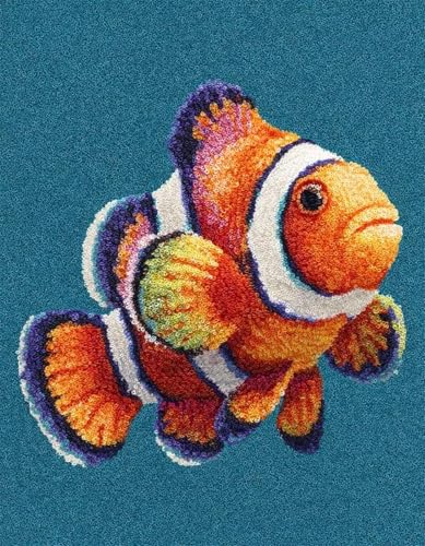 XDEGHUANGSS DIY Latch Hook Kit für Erwachsene und Kinder,Knüpfteppich Set mit vorbedrucktem Motiv,Kreatives Rug Hooking Set für Einsteiger & Fortgeschrittene,Clownfisch-80x115cm von XDEGHUANGSS