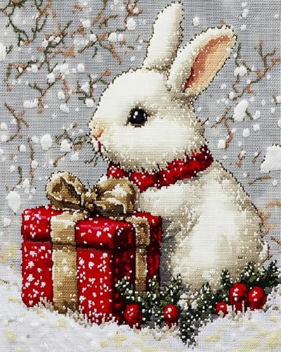 XDEGHUANGSS Festliches Weihnachts-Kreuzstich set,Einfache Stickmuster,Weihnachtshase,Dekoration,11CT 40x50cm von XDEGHUANGSS