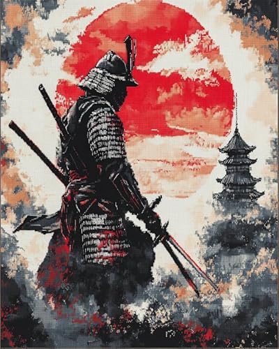 XDEGHUANGSS Japanisches Samurai-Kreuzstich-Stickset,klassische Landschaft,einfache Kreuzstich-Sets für Anfänger und Erwachsene,40x50 cm von XDEGHUANGSS