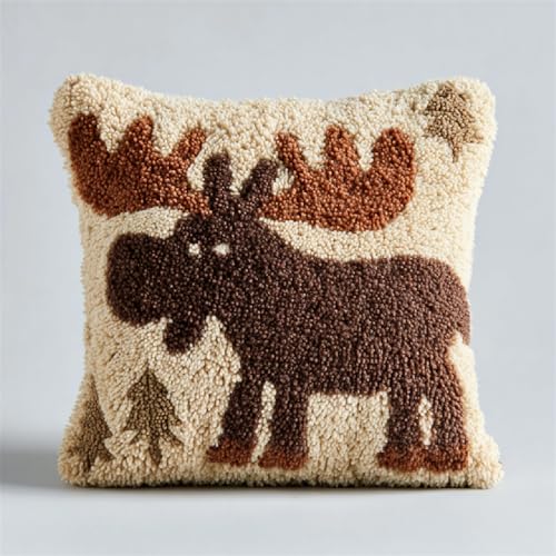 XDEGHUANGSS Knüpfhaken Kissen Set 43x43cm,DIY Latch Hook Kit für Kinder & Erwachsene,Elch Knüpfkissen selber machen Handarbeitsset,Wohnzimmer Dekoration & Geschenk von XDEGHUANGSS