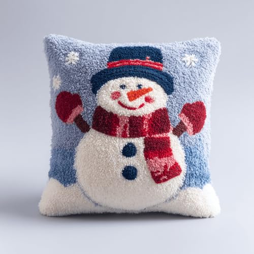 XDEGHUANGSS Knüpfkissen Set 43x43cm,DIY Kissenbezug zum Selber Knüpfen,Schneemann,Handarbeit Kissenhülle für Sofakissen,Knüpfkissen Kit für Kinder & Erwachsene,Dekoration & Geschenkidee von XDEGHUANGSS