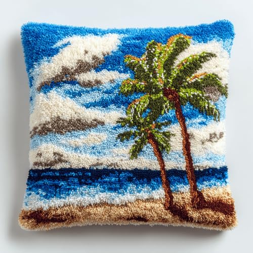 XDEGHUANGSS Knüpfkissen Set 43x43cm,Palme,DIY Knüpfteppich Kissenbezug zum Selbermachen für Anfänger & Kinder,Handarbeits Set mit Garn und Werkzeugen von XDEGHUANGSS