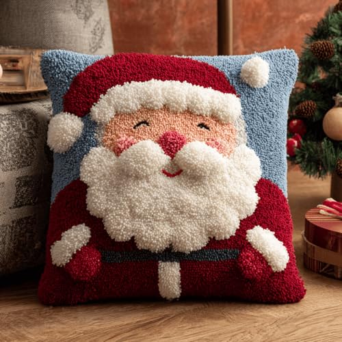 XDEGHUANGSS Knüpfkissen Set 43x43cm,Weihnachtsmann,DIY Knüpfteppich Kissenbezug zum Selbermachen für Anfänger & Kinder,Handarbeits Set mit Garn und Werkzeugen von XDEGHUANGSS