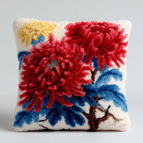 XDEGHUANGSS Knüpfkissen Set 43x43cm für Erwachsene und Anfänger,Chrysantheme,DIY Knüpfkissen Bezug mit vorgedruckter Leinwand,Sofakissenbezug zum Selbermachen,Handarbeit & Geschenkidee von XDEGHUANGSS