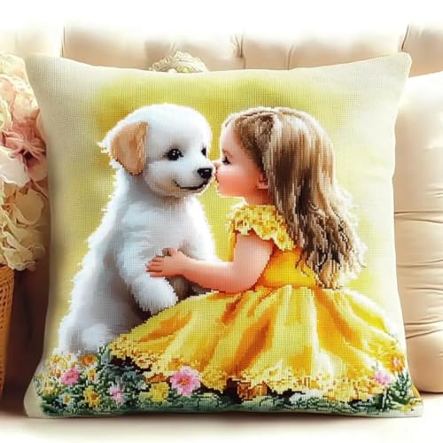 XDEGHUANGSS Knüpfkissen Set für Erwachsene,43x43 cm,DIY Knüpfkissenbezug Set mit Häkelgarn,Handgefertigter Kissenbezug,Nadelarbeit für Sofa Dekoration,Mädchen und Hund XDEGHUANGSS Knüpfkissen Set für Erwachsene,43x43 cm,DIY Knüpfkissenbezug Set mit Häkelgarn,Handgefertigter Kissenbezug,Nadelarbeit für Sofa Dekoration,Mädchen und Hund von XDEGHUANGSS