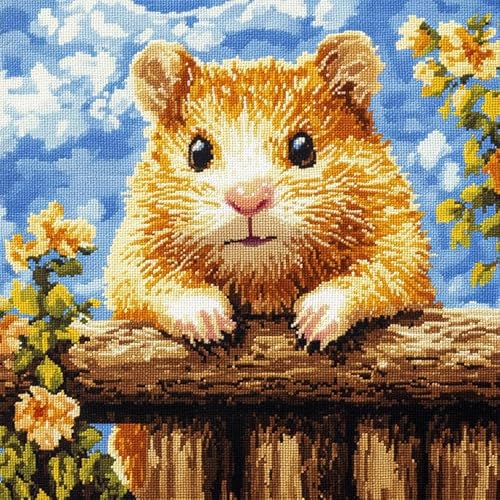 XDEGHUANGSS Knüpfkissen Zum Selber Knüpfen Set,DIY Kissenbezug Knüpfen Kissenhülle Sofa Kissenbezug, Knüpfkissen Set für Kinder Erwachsene,43x43cm,Süßer Hamster von XDEGHUANGSS