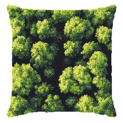 XDEGHUANGSS Knüpfteppich Latch Hook Kit DIY Teppich Zum Selber Knüpfen,Knüpfkissen-Set Für Kinder Und Erwachsene,Knüpfhaken Kissenbezug Set Mit Vordruck 43x43 cm,Waldlandschaft von XDEGHUANGSS