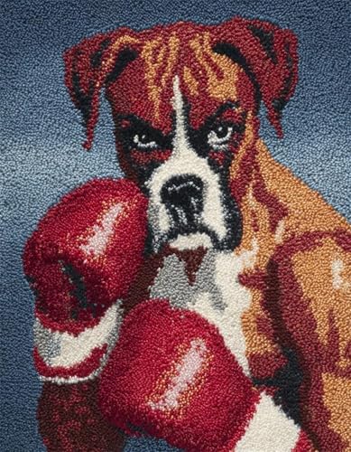 XDEGHUANGSS Kreatives Knüpfen für Familien: Latch Hook Rug Kit mit Vorlage,DIY Teppich Selbst Machen Set inkl. Wolle & Werkzeug,als Geschenk für Kinder und Erwachsene,Boxerhund-90x120cm von XDEGHUANGSS