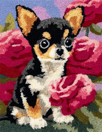XDEGHUANGSS Kreatives Knüpfen für Familien: Latch Hook Rug Kit mit Vorlage,DIY Teppich Selbst Machen Set inkl. Wolle & Werkzeug,als Geschenk für Kinder und Erwachsene,Chihuahua-90x120cm von XDEGHUANGSS