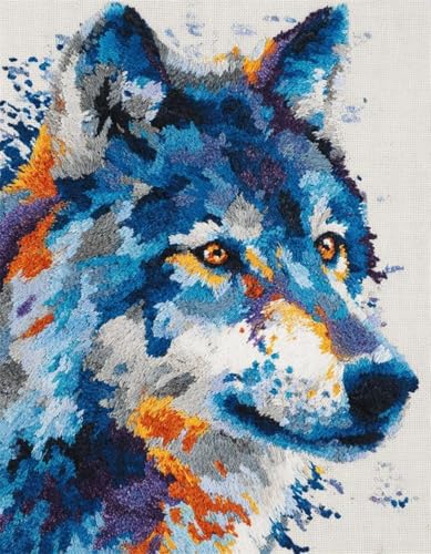 XDEGHUANGSS Kreatives Knüpfen für Familien: Latch Hook Rug Kit mit Vorlage,DIY Teppich Selbst Machen Set inkl. Wolle & Werkzeug,als Geschenk für Kinder und Erwachsene,Gemalter Wolf-90x120cm von XDEGHUANGSS