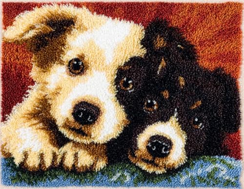 XDEGHUANGSS Kreatives Knüpfen für Familien: Latch Hook Rug Kit mit Vorlage,DIY Teppich Selbst Machen Set inkl. Wolle & Werkzeug,als Geschenk für Kinder und Erwachsene,Süßer Welpe-90x120cm von XDEGHUANGSS