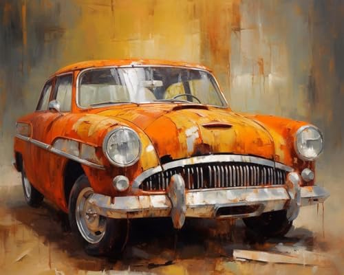 XDEGHUANGSS Kreuzstich-Set,Schäbiges altes Retro-Auto,enthält vorgedruckte Leinwand,Fäden,Nadeln,perfekt als Dekoration und Geschenk,DIY-Stickset für Anfänger und Enthusiasten,16x20 Zoll von XDEGHUANGSS
